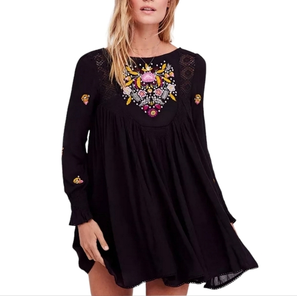 Free People Mohave Black Gauze Swing Dress - Picture 1 of 8